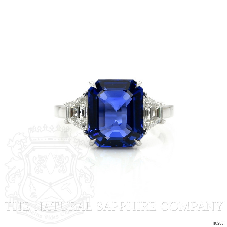 6.10 Ct. Blue Sapphire and Natural Diamond Three Stone Ring, 18K White Gold