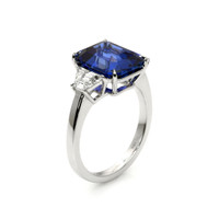 6.10 Ct. Blue Sapphire and Natural Diamond Three Stone Ring, 18K White Gold Image