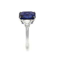 6.10 Ct. Blue Sapphire and Natural Diamond Three Stone Ring, 18K White Gold Image