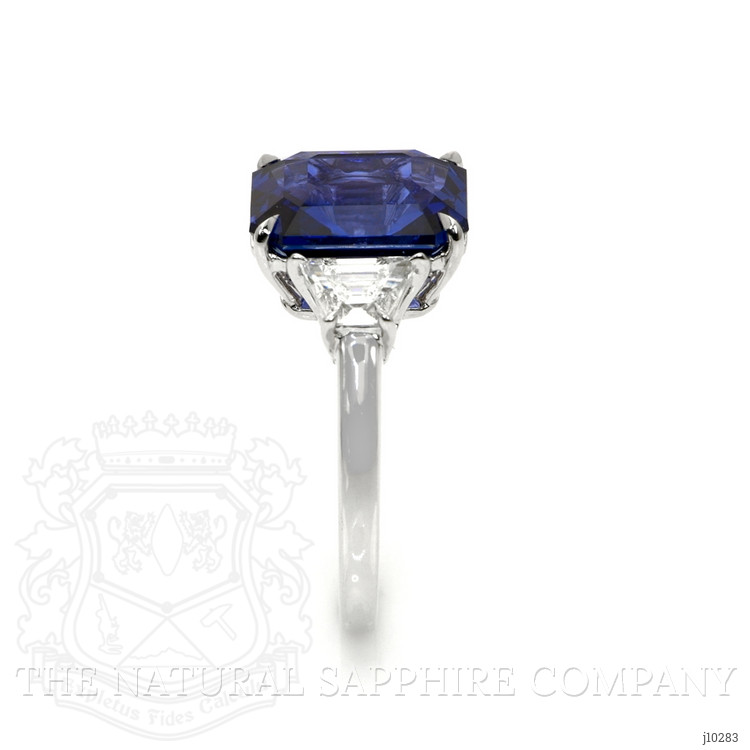 6.10 Ct. Blue Sapphire and Natural Diamond Three Stone Ring, 18K White Gold