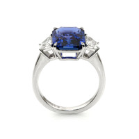 6.10 Ct. Blue Sapphire and Natural Diamond Three Stone Ring, 18K White Gold Image