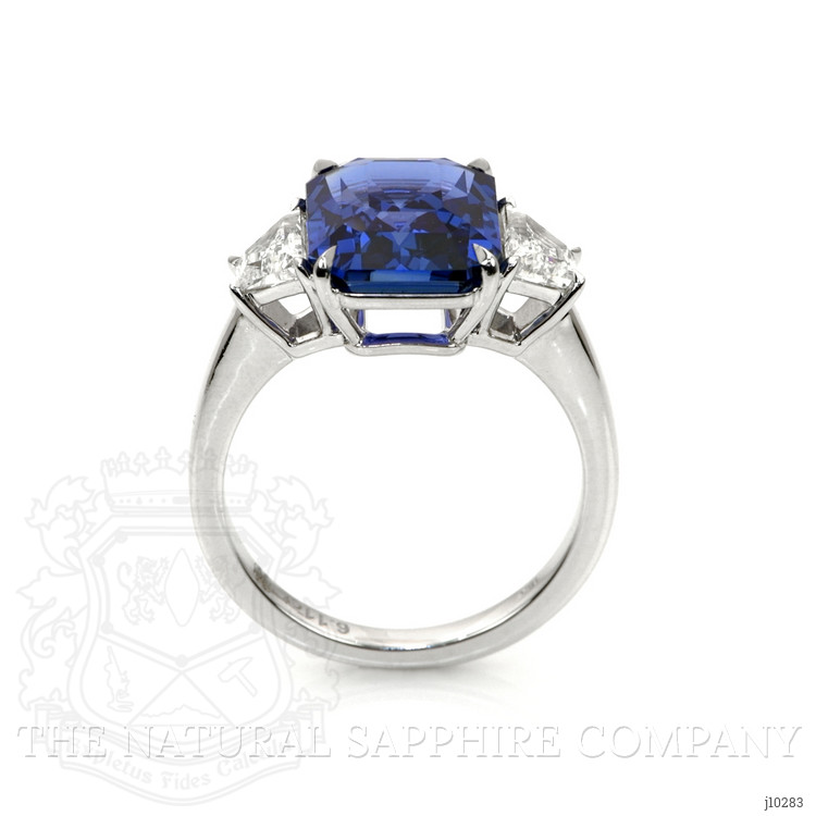 6.10 Ct. Blue Sapphire and Natural Diamond Three Stone Ring, 18K White Gold