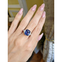 6.10 Ct. Blue Sapphire and Natural Diamond Three Stone Ring, 18K White Gold Life Style