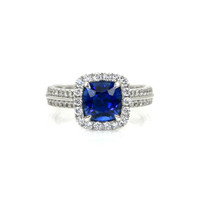 2.74 Ct. Blue Sapphire and Natural Diamond Pave Ring, 18K White Gold Video