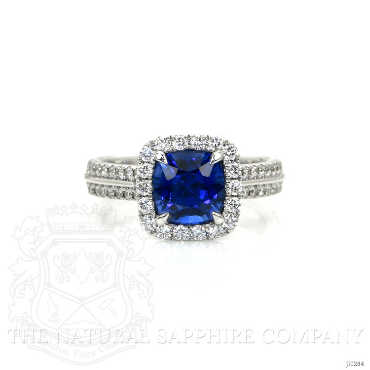 2.74 Ct. Blue Sapphire and Natural Diamond Pave Ring, 18K White Gold