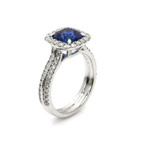 2.74 Ct. Blue Sapphire and Natural Diamond Pave Ring, 18K White Gold Image