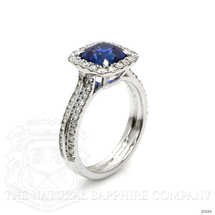 2.74 Ct. Blue Sapphire and Natural Diamond Pave Ring, 18K White Gold
