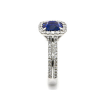 2.74 Ct. Blue Sapphire and Natural Diamond Pave Ring, 18K White Gold Image