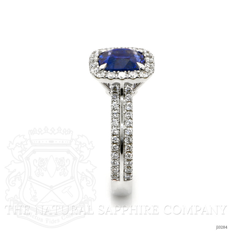 2.74 Ct. Blue Sapphire and Natural Diamond Pave Ring, 18K White Gold