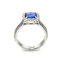 2.74 Ct. Blue Sapphire and Natural Diamond Pave Ring, 18K White Gold Image