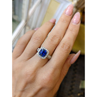 2.74 Ct. Blue Sapphire and Natural Diamond Pave Ring, 18K White Gold Life Style