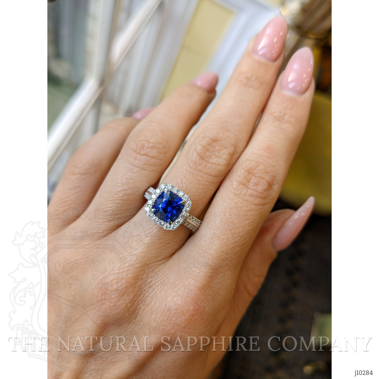 2.74 Ct. Blue Sapphire and Natural Diamond Pave Ring, 18K White Gold