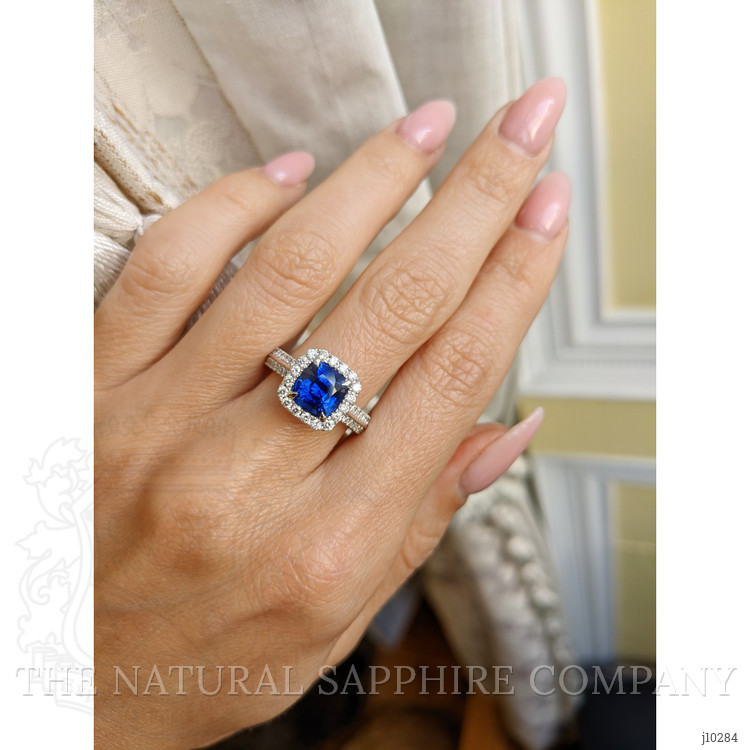 2.74 Ct. Blue Sapphire and Natural Diamond Pave Ring, 18K White Gold