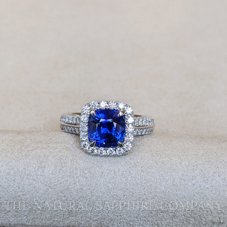 2.74 Ct. Blue Sapphire and Natural Diamond Pave Ring, 18K White Gold