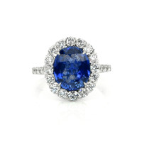 4.54 Ct. Blue Sapphire and Natural Diamond Pave Ring, 18K White Gold Video