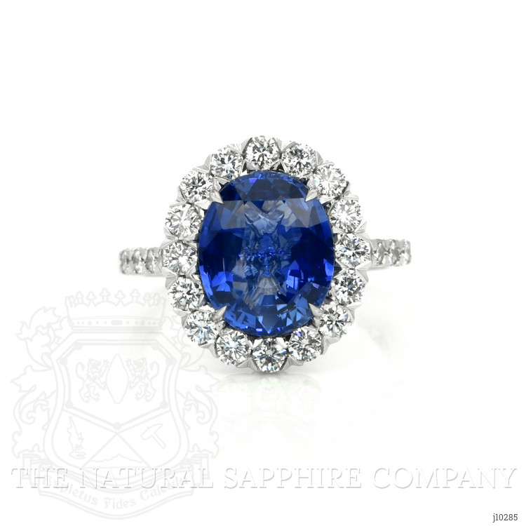 4.54 Ct. Blue Sapphire and Natural Diamond Pave Ring, 18K White Gold