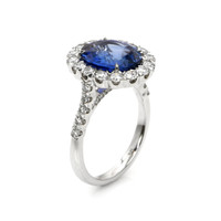 4.54 Ct. Blue Sapphire and Natural Diamond Pave Ring, 18K White Gold Image