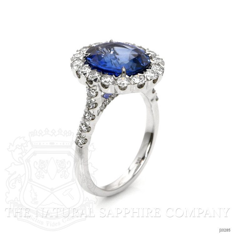 4.54 Ct. Blue Sapphire and Natural Diamond Pave Ring, 18K White Gold