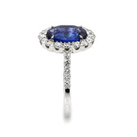 4.54 Ct. Blue Sapphire and Natural Diamond Pave Ring, 18K White Gold Image