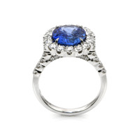 4.54 Ct. Blue Sapphire and Natural Diamond Pave Ring, 18K White Gold Image
