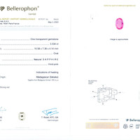 3.33 Ct. Pink Sapphire and Natural Diamond Three Stone Ring, 18K White Gold Scan Report