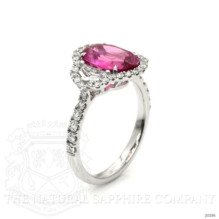 3.33 Ct. Pink Sapphire and Natural Diamond Three Stone Ring, 18K White Gold