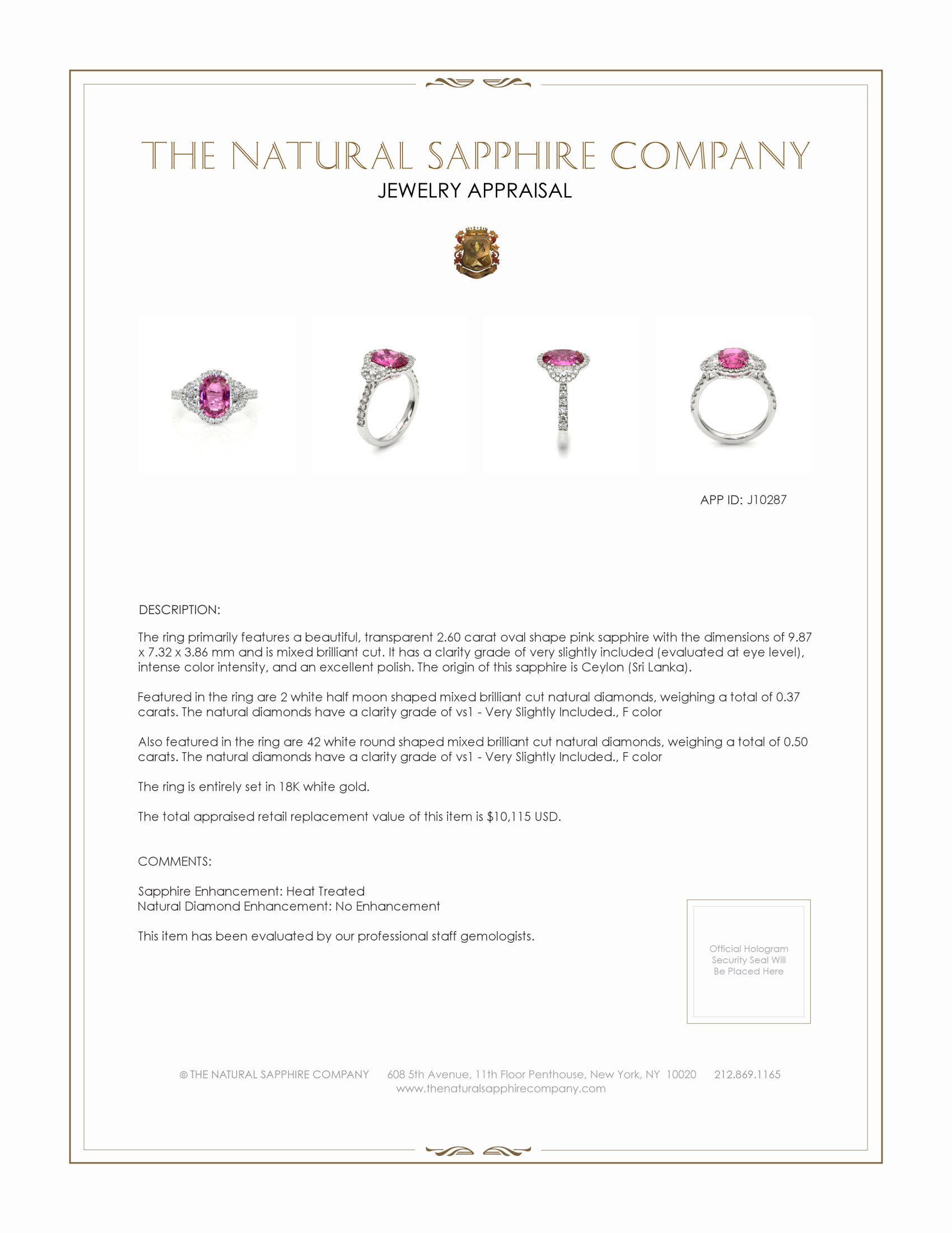 2.60 Ct. Pink Sapphire and Natural Diamond Three Stone Ring, 18K White Gold