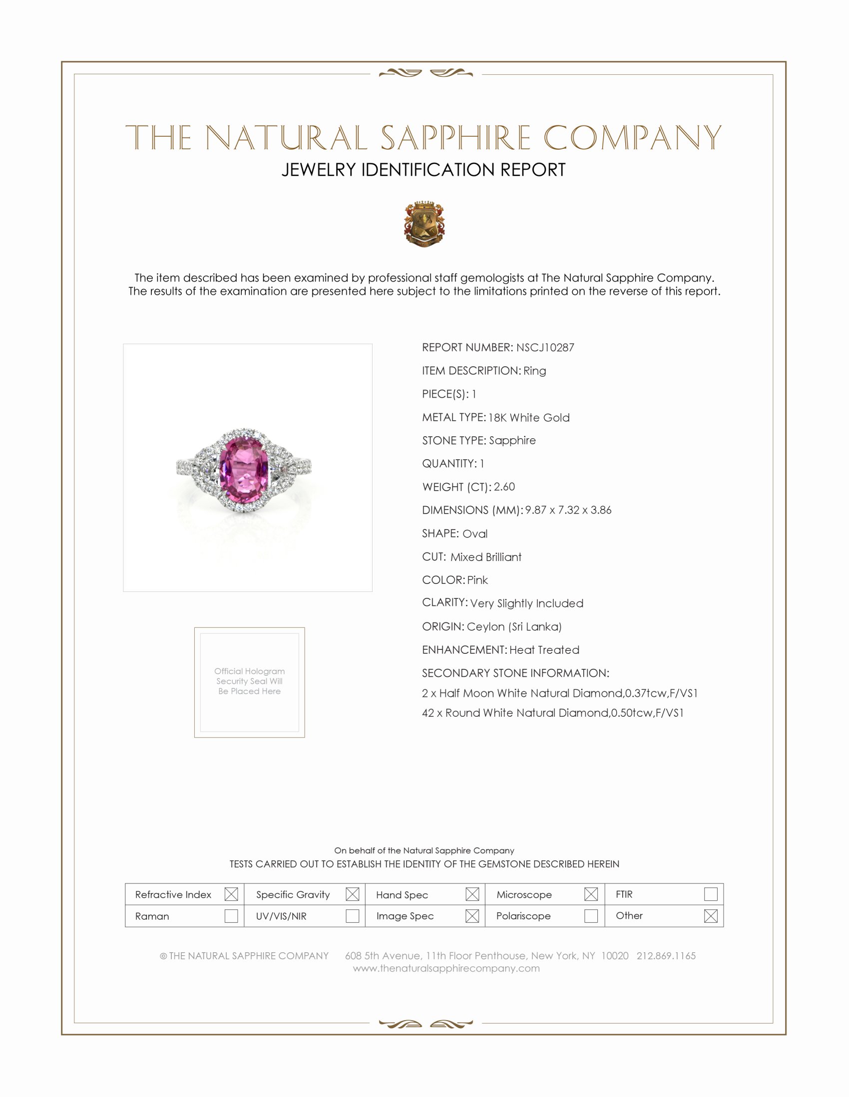 2.60 Ct. Pink Sapphire and Natural Diamond Three Stone Ring, 18K White Gold
