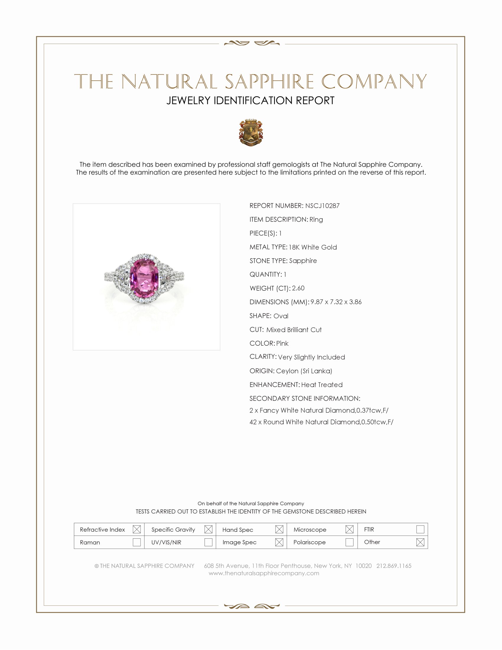 2.60 Ct. Pink Sapphire and Natural Diamond Three Stone Ring, 18K White Gold