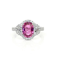 2.60 Ct. Pink Sapphire and Natural Diamond Three Stone Ring, 18K White Gold Video