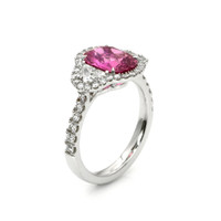 2.60 Ct. Pink Sapphire and Natural Diamond Three Stone Ring, 18K White Gold Image