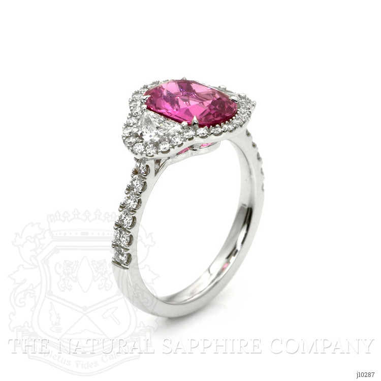 2.60 Ct. Pink Sapphire and Natural Diamond Three Stone Ring, 18K White Gold