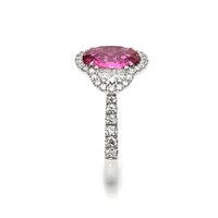 2.60 Ct. Pink Sapphire and Natural Diamond Three Stone Ring, 18K White Gold Image