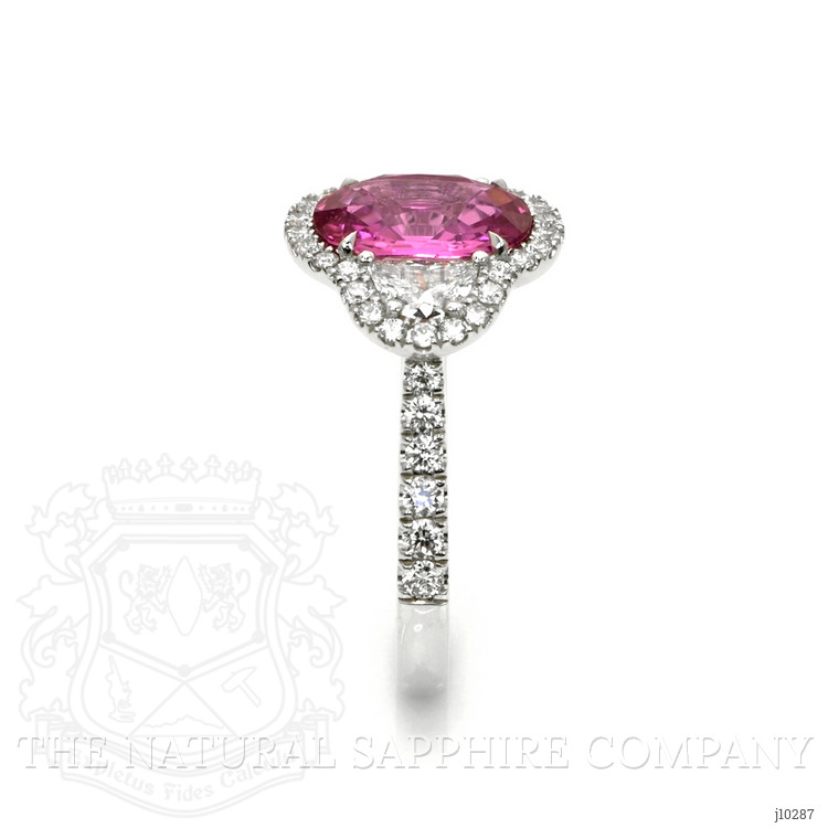 2.60 Ct. Pink Sapphire and Natural Diamond Three Stone Ring, 18K White Gold