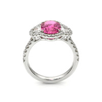 2.60 Ct. Pink Sapphire and Natural Diamond Three Stone Ring, 18K White Gold Image