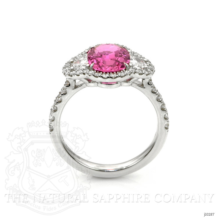 2.60 Ct. Pink Sapphire and Natural Diamond Three Stone Ring, 18K White Gold