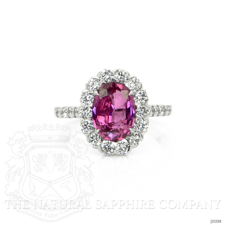 3.07 Ct. Pink Sapphire and Natural Diamond Pave Ring, 18K White Gold