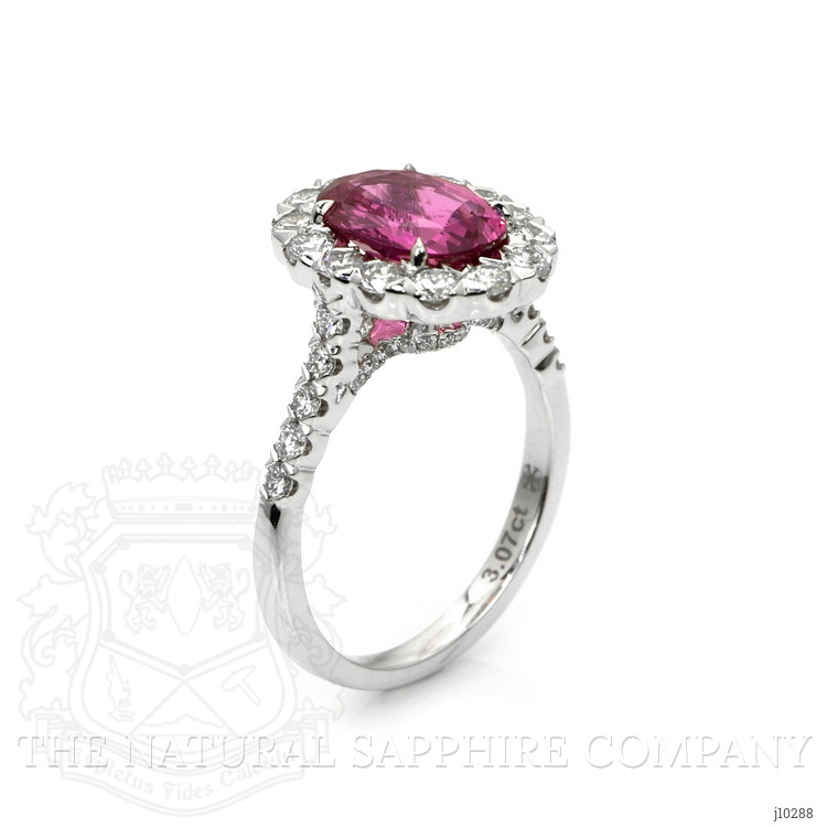 3.07 Ct. Pink Sapphire and Natural Diamond Pave Ring, 18K White Gold