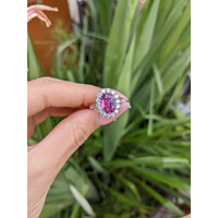 3.07 Ct. Pink Sapphire and Natural Diamond Pave Ring, 18K White Gold Life Style