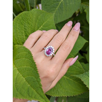 3.07 Ct. Pink Sapphire and Natural Diamond Pave Ring, 18K White Gold Life Style