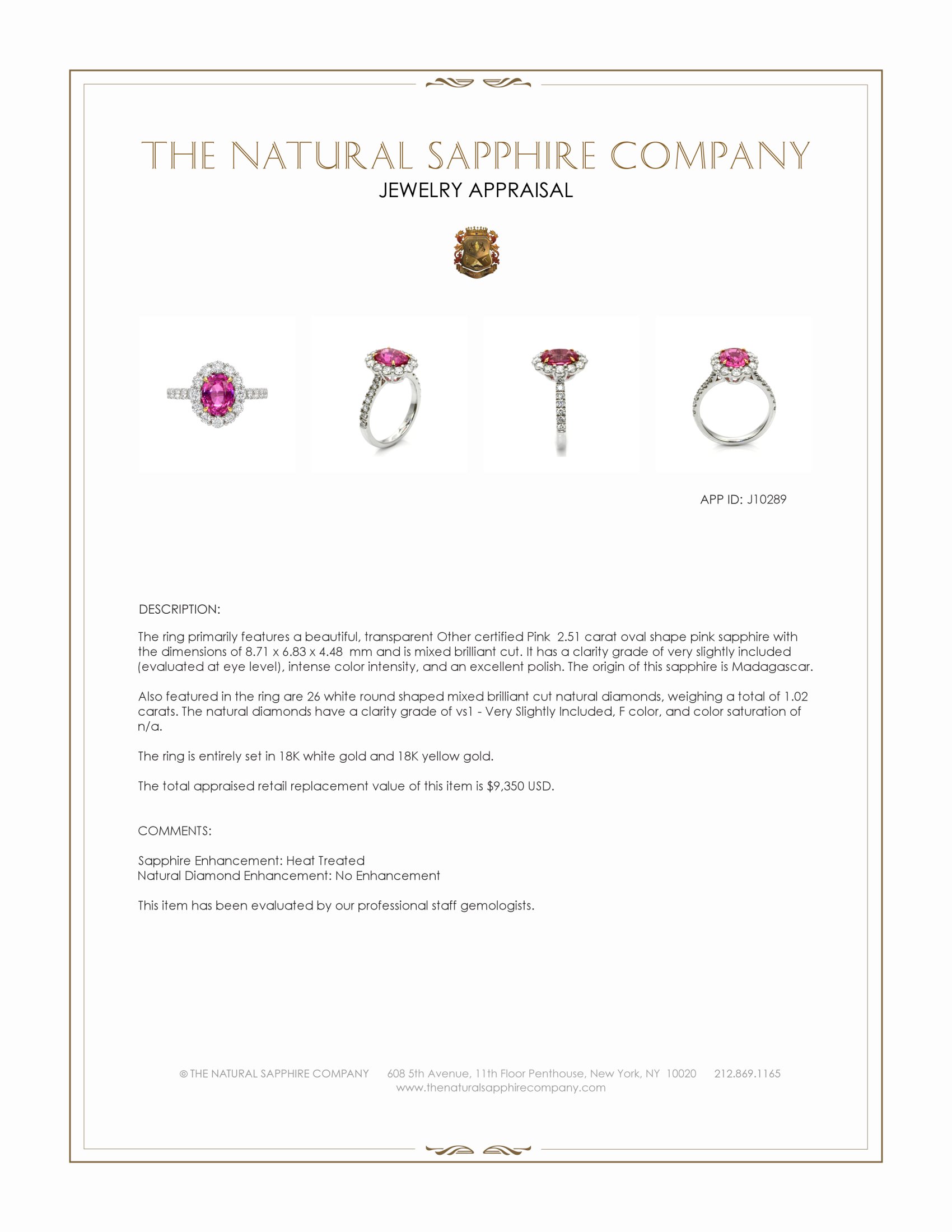 2.51 Ct. Pink Sapphire and Natural Diamond Pave Ring, 18K White & Yellow
