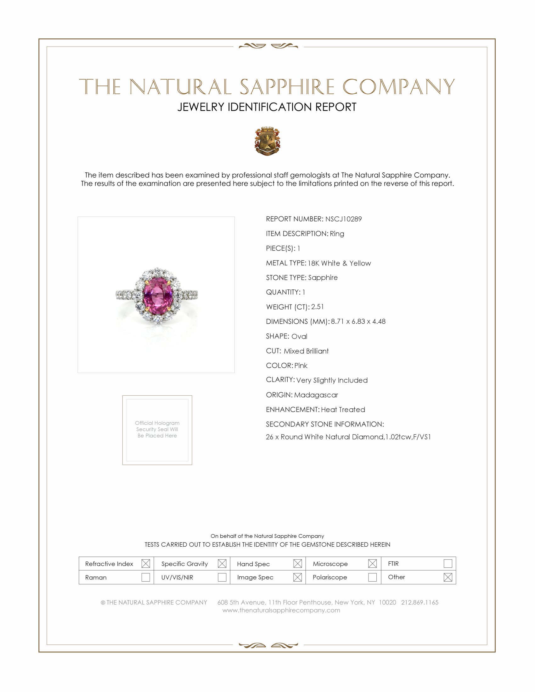 2.51 Ct. Pink Sapphire and Natural Diamond Pave Ring, 18K White & Yellow