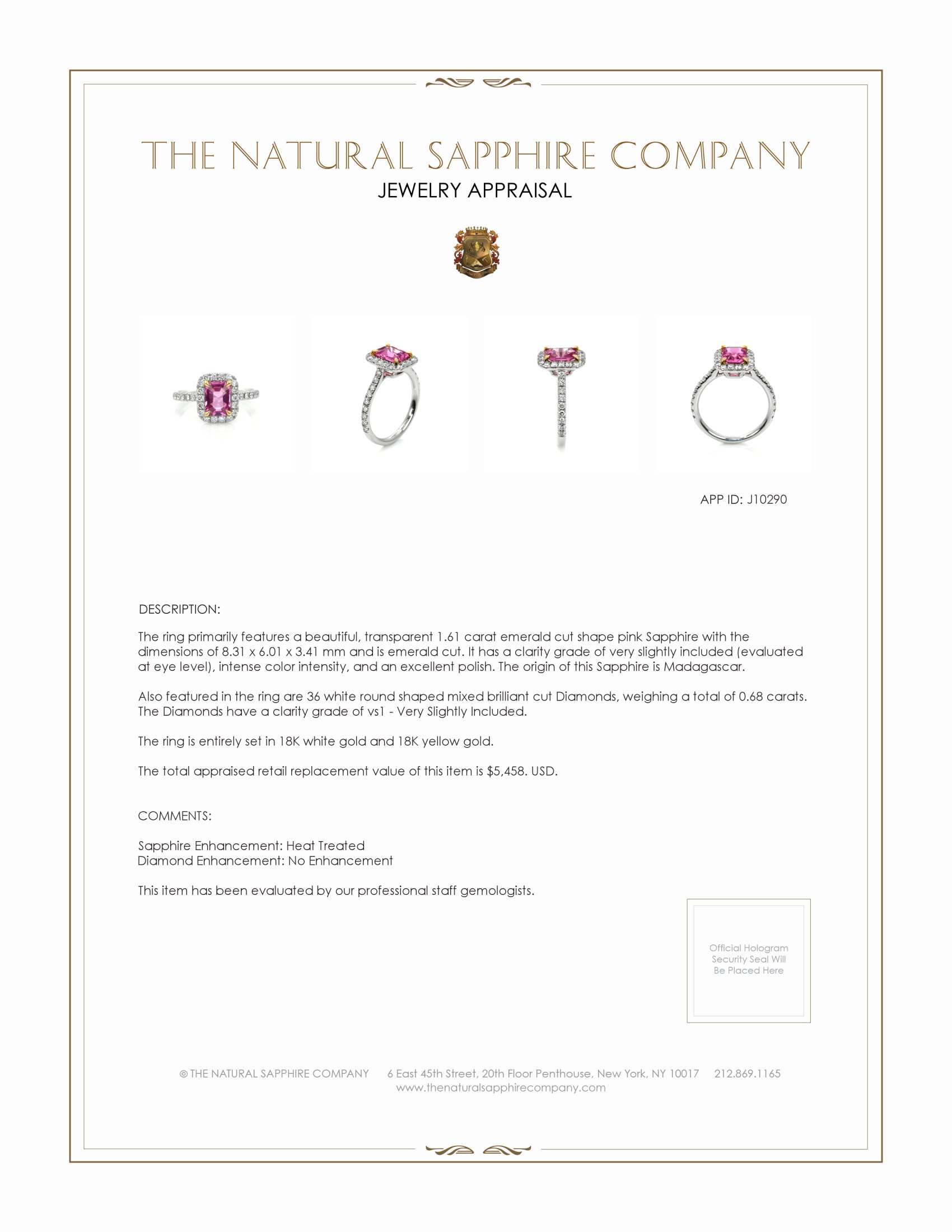 1.61 Ct. Pink Sapphire and Natural Diamond Pave Ring, 18K White & Yellow