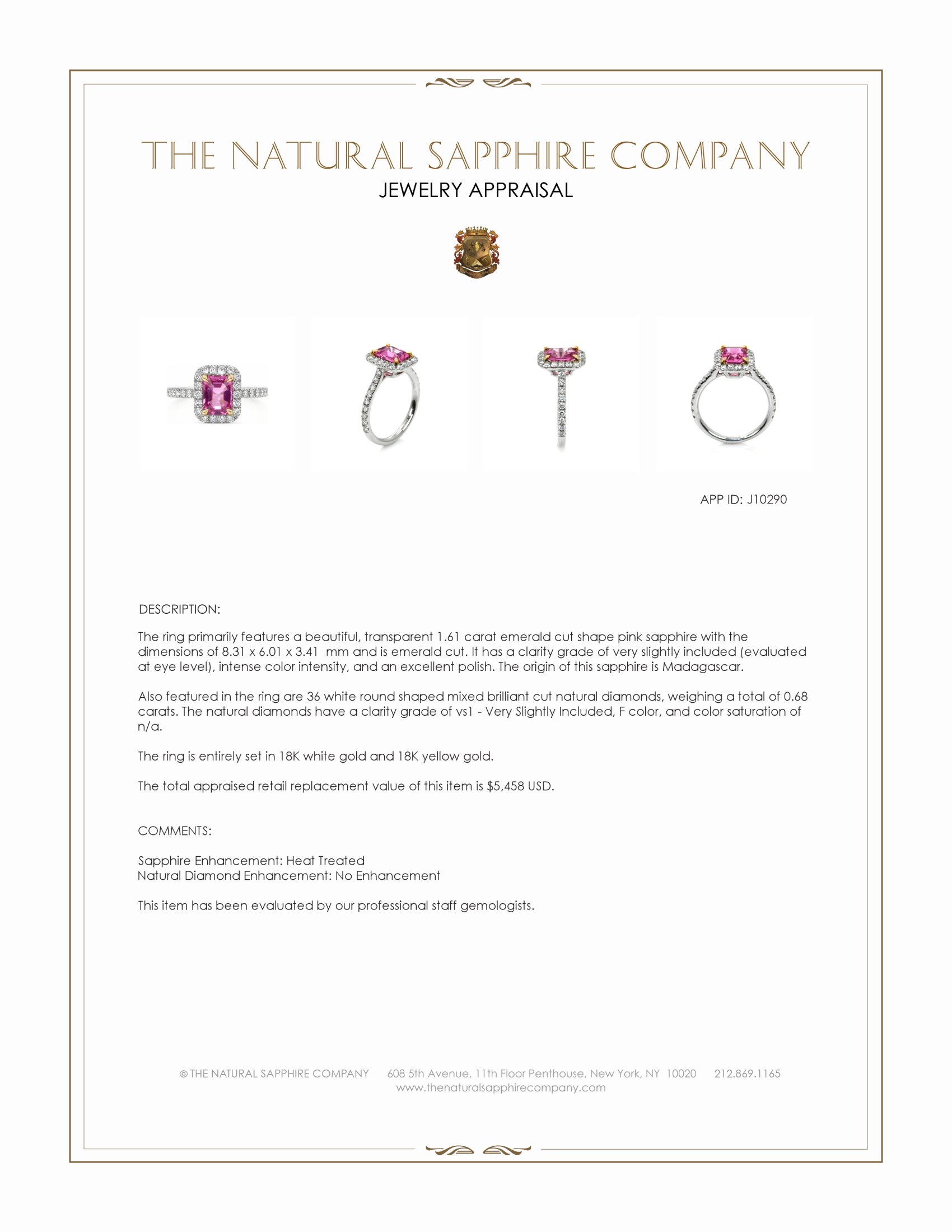 1.61 Ct. Pink Sapphire and Natural Diamond Pave Ring, 18K White & Yellow