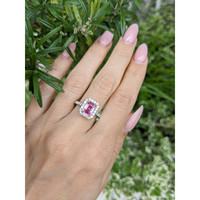1.61 Ct. Pink Sapphire and Natural Diamond Pave Ring, 18K White & Yellow Life Style