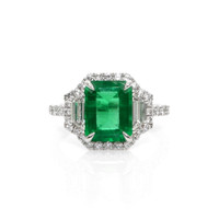 2.45 Ct. Emerald and Natural Diamond Three Stone Ring, 18K White Gold Video