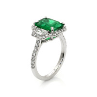 2.45 Ct. Emerald and Natural Diamond Three Stone Ring, 18K White Gold Image