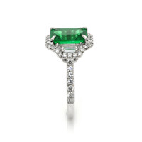 2.45 Ct. Emerald and Natural Diamond Three Stone Ring, 18K White Gold Image