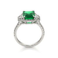 2.45 Ct. Emerald and Natural Diamond Three Stone Ring, 18K White Gold Image