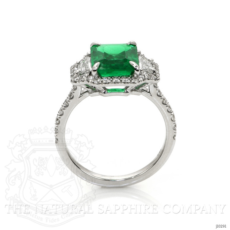 2.45 Ct. Emerald and Natural Diamond Three Stone Ring, 18K White Gold